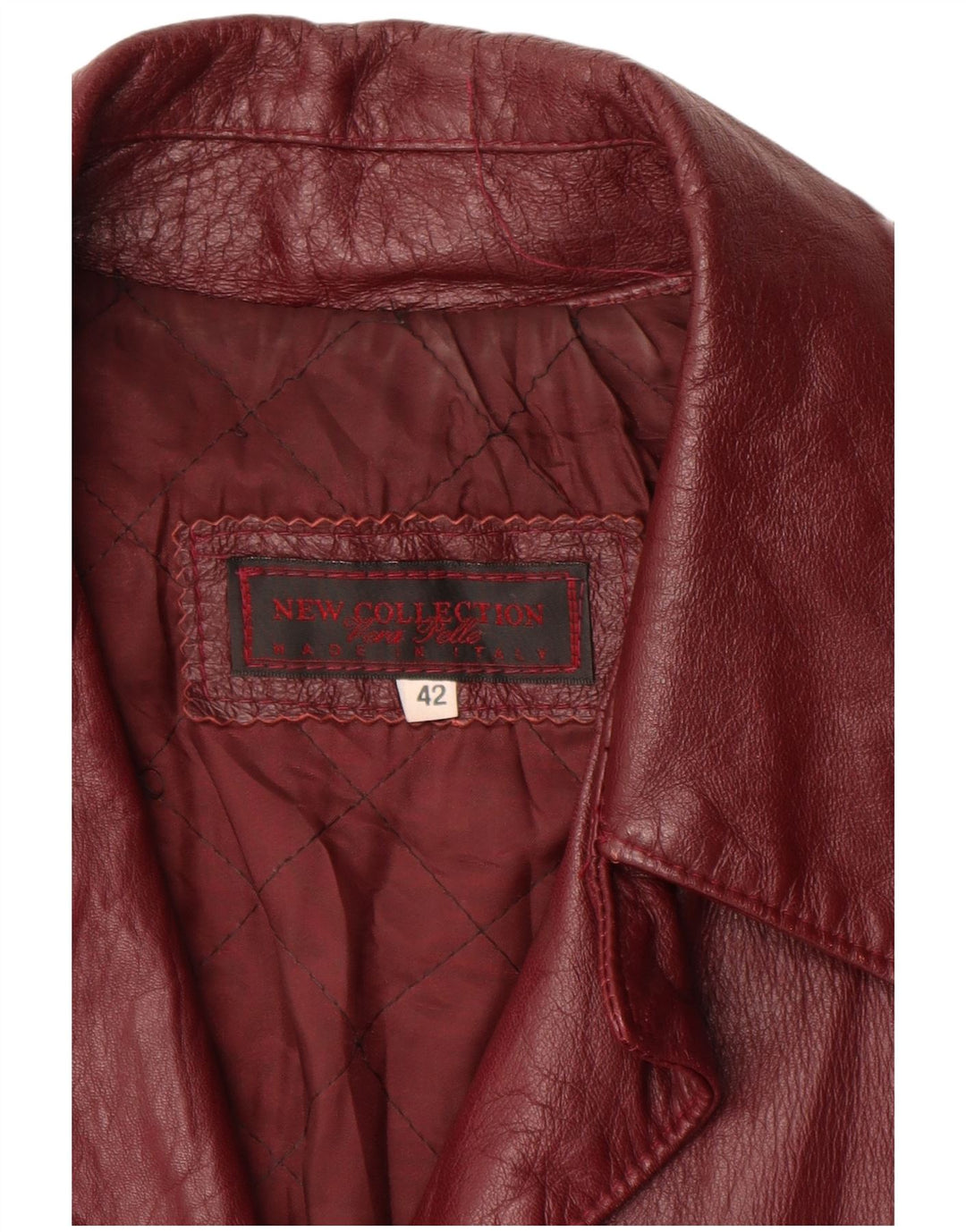 NEW COLLECTION Womens Leather Coat IT 42 Medium Maroon Leather