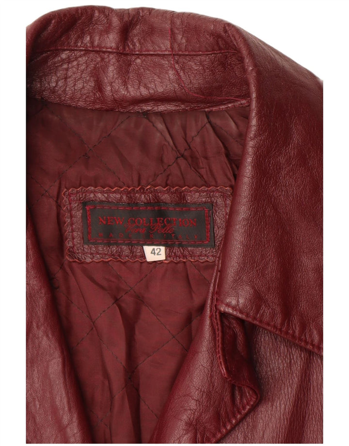 NEW COLLECTION Womens Leather Coat IT 42 Medium Maroon Leather