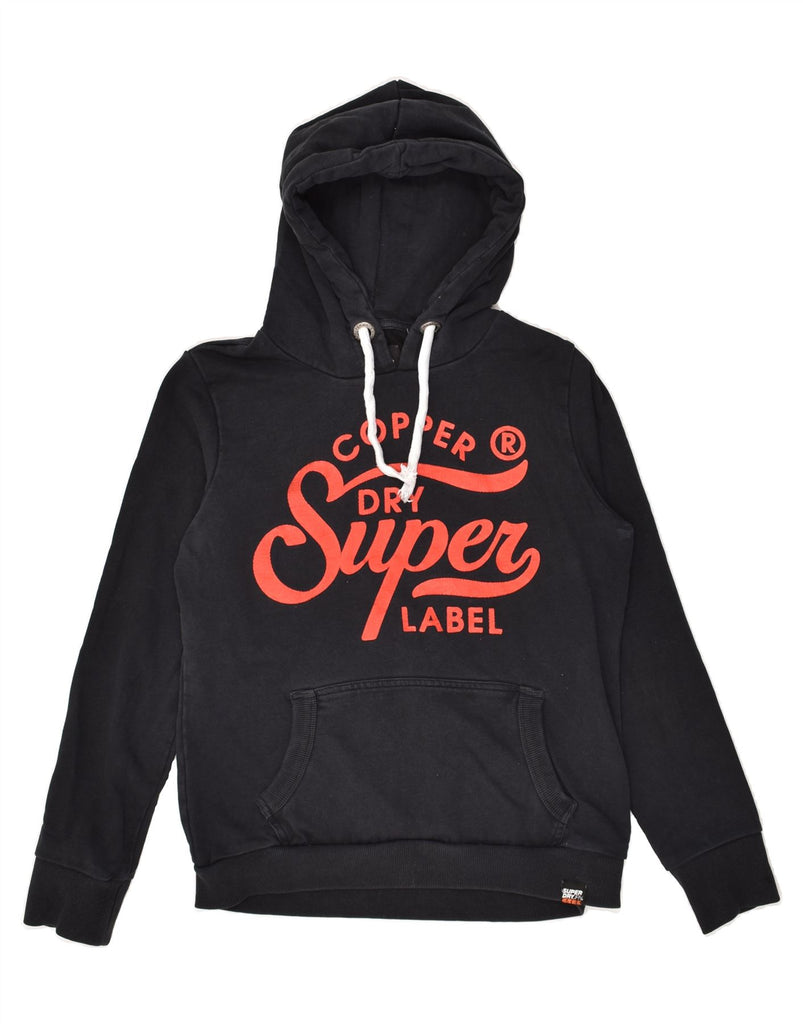 SUPERDRY Womens Graphic Hoodie Jumper UK 14 Large Black Cotton | Vintage Superdry | Thrift | Second-Hand Superdry | Used Clothing | Messina Hembry 