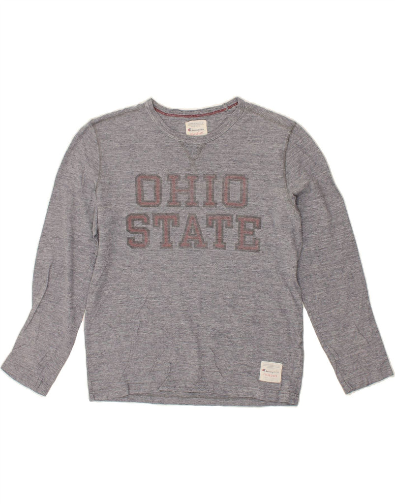 CHAMPION Womens Ohio State Graphic Top Long Sleeve UK 10 Small Grey Vintage Champion and Second-Hand Champion from Messina Hembry 