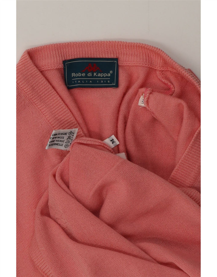 KAPPA Mens V-Neck Jumper Sweater Medium Pink Virgin Wool
