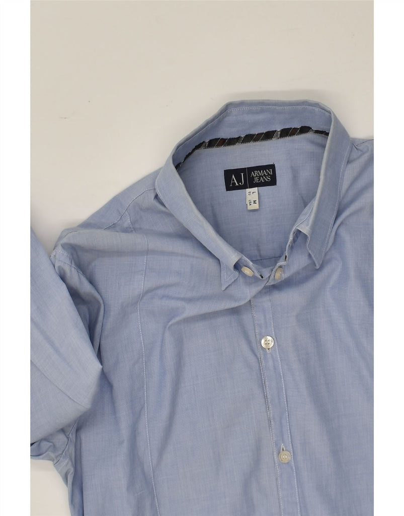 ARMANI Mens Shirt Medium Blue Cotton | Vintage Armani | Thrift | Second-Hand Armani | Used Clothing | Messina Hembry 