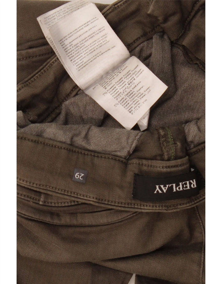 Replay Mens Slim Cargo Trousers W29 L29 Khaki Cotton
