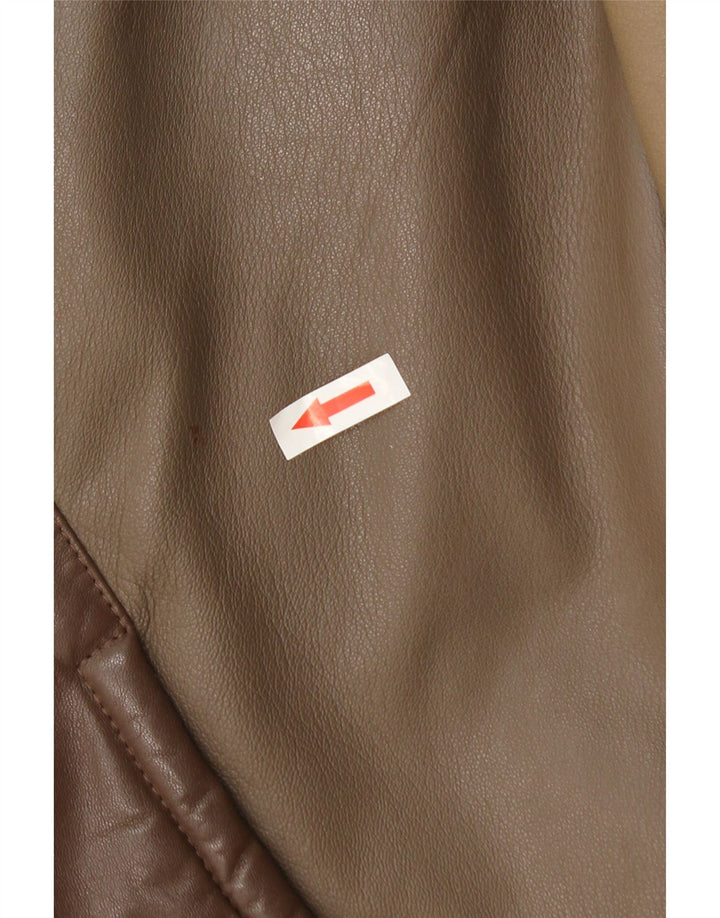 Vintage Womens Leather Jacket UK 14 Medium Brown Colourblock
