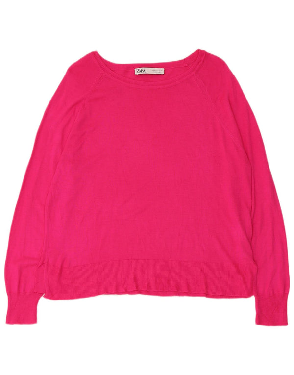 Zara Womens Boat Neck Jumper Sweater UK 10 Small Pink Viscose
