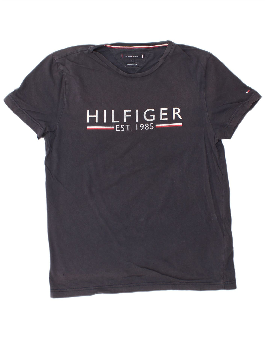 TOMMY HILFIGER Mens Graphic T-Shirt Top Medium Navy Blue Cotton