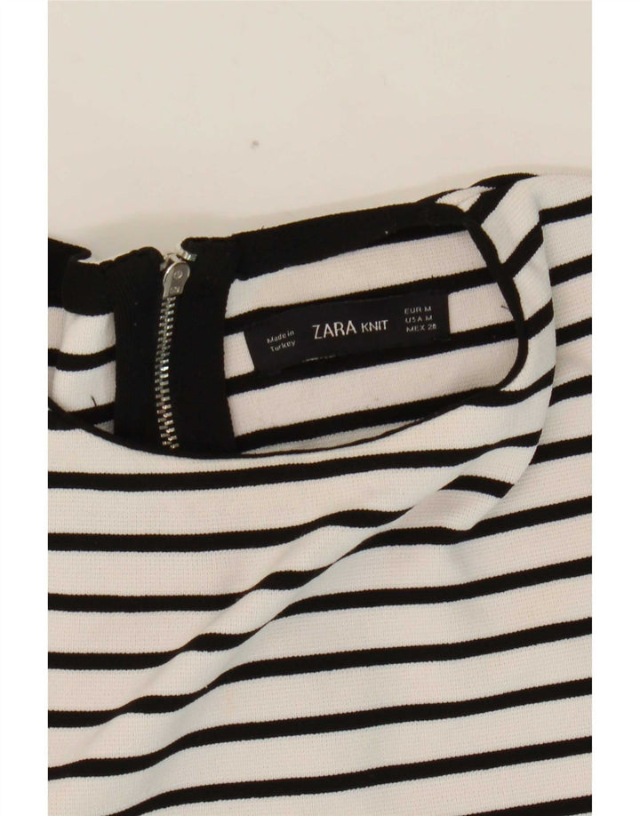 Zara Womens Crop Top Long Sleeve UK 12 Medium White Striped