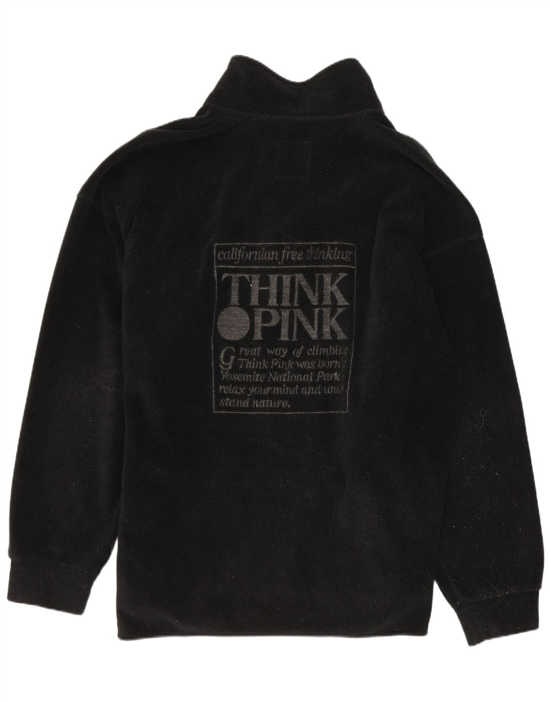 Think Pink Mens Graphic Zip Neck Fleece Jumper Large Black Polyester