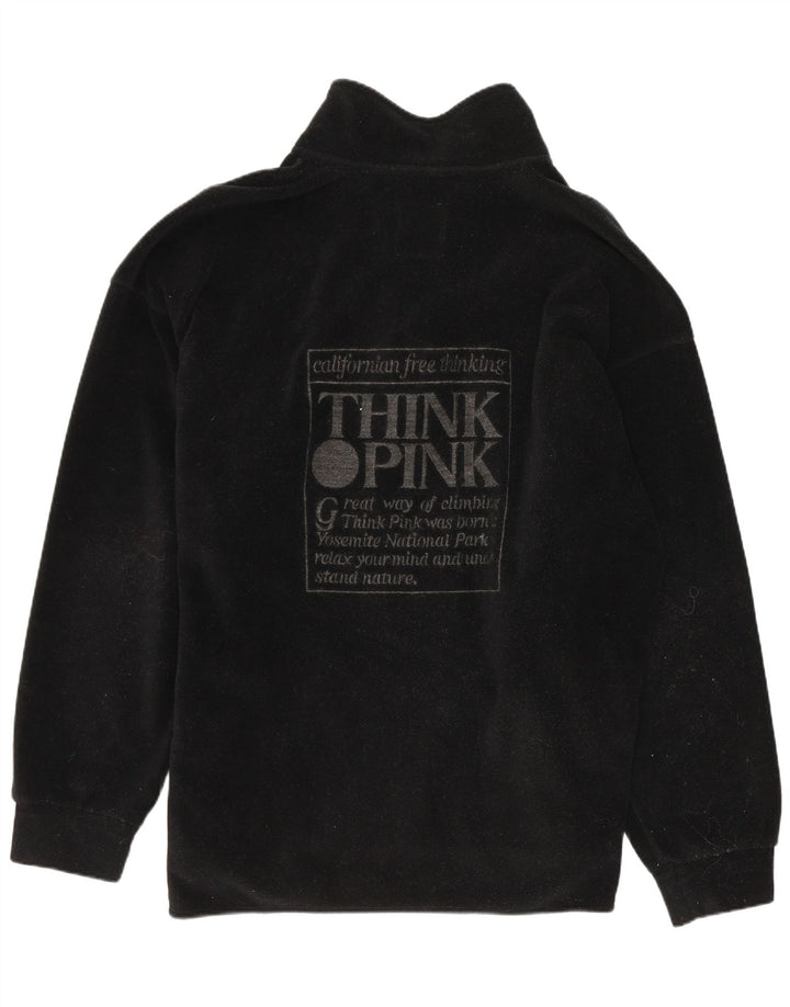 Think Pink Mens Graphic Zip Neck Fleece Jumper Large Black Polyester
