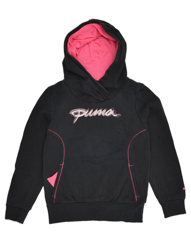 PUMA Girls Graphic Hoodie Jumper 11-12 Years  Black Cotton | Vintage Puma | Thrift | Second-Hand Puma | Used Clothing | Messina Hembry 