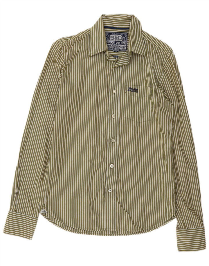 SUPERDRY Mens Shirt Medium Khaki Striped Cotton