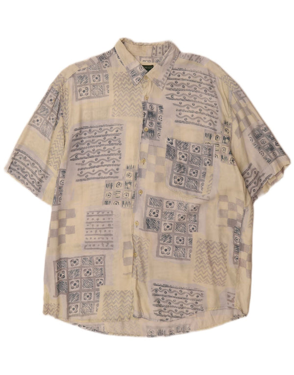Rodrigo Mens Short Sleeve Shirt Size 43 17 XL Beige Patchwork Cotton