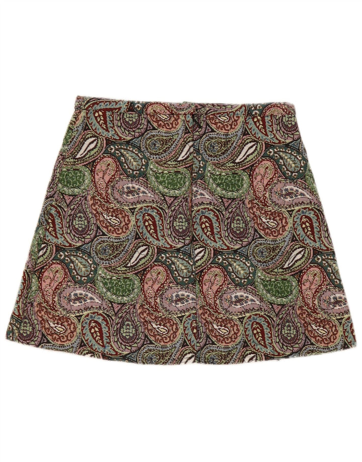 Vintage Womens Mini Skirt W26 Small Green Paisley