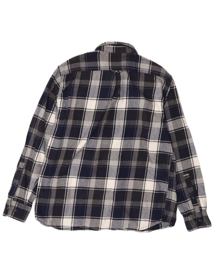 EDDIE BAUER Mens Flannel Shirt Large Navy Blue Check Cotton