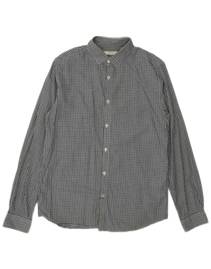 JACK & JONES Mens Shirt Medium Blue Check Cotton