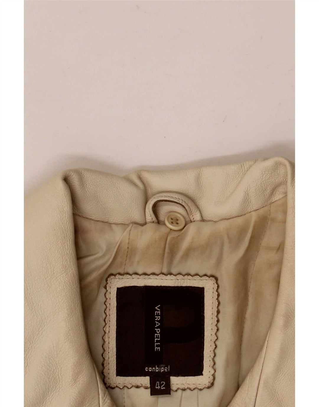 Conbipel Womens Leather Jacket IT 42 Medium Beige