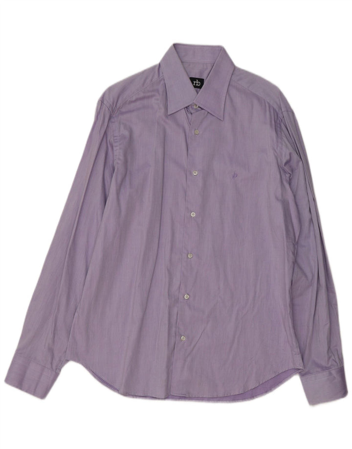 ROCCOBAROCCO Mens Shirt Size 41 16 Large Purple Pinstripe Cotton
