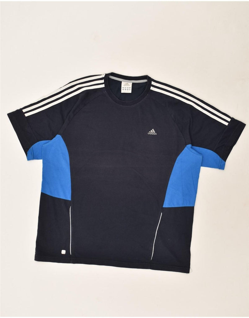 ADIDAS Mens Climalite T-Shirt Top Large Navy Blue Colourblock Cotton | Vintage Adidas | Thrift | Second-Hand Adidas | Used Clothing | Messina Hembry 