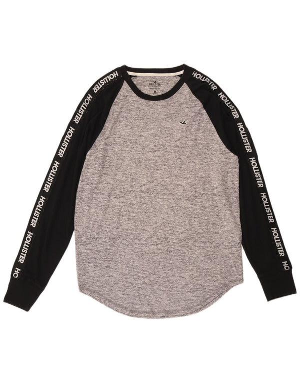 Hollister Mens Graphic Top Long Sleeve Large Grey Colourblock Cotton