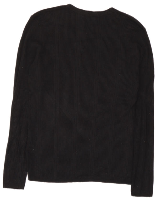 Marks & Spencer Womens Top Long Sleeve UK 10 Small Black Striped Viscose