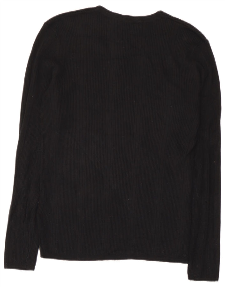 Marks & Spencer Womens Top Long Sleeve UK 10 Small Black Striped Viscose