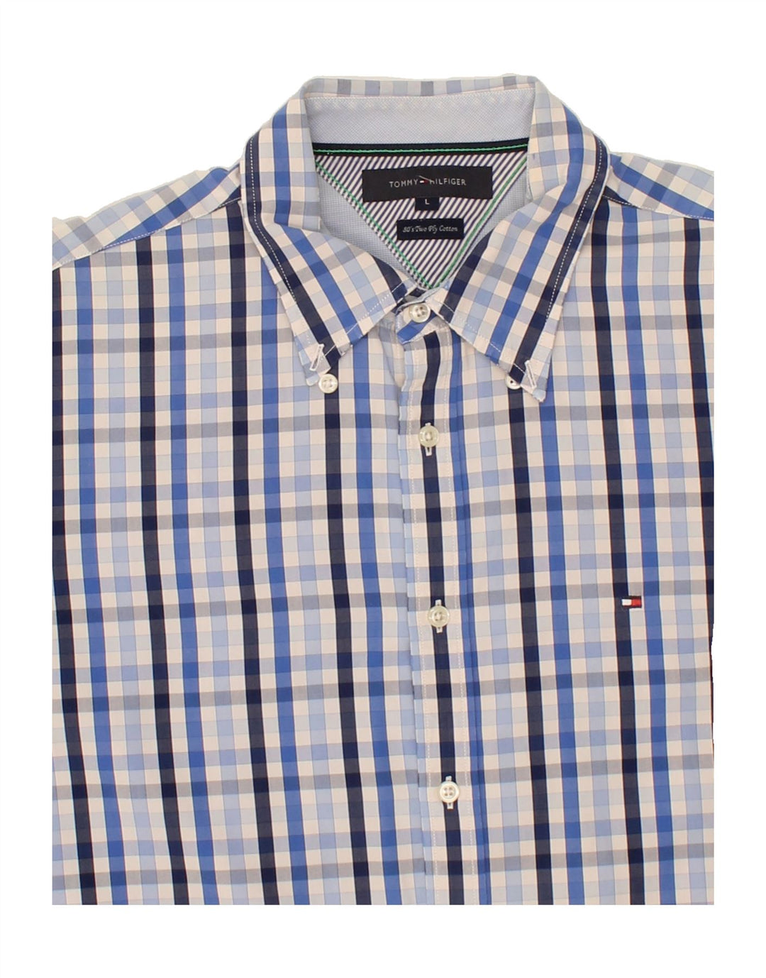 TOMMY HILFIGER Mens Shirt Large Blue Check Cotton Vintage Tommy Hilfiger and Second-Hand Tommy Hilfiger from Messina Hembry 