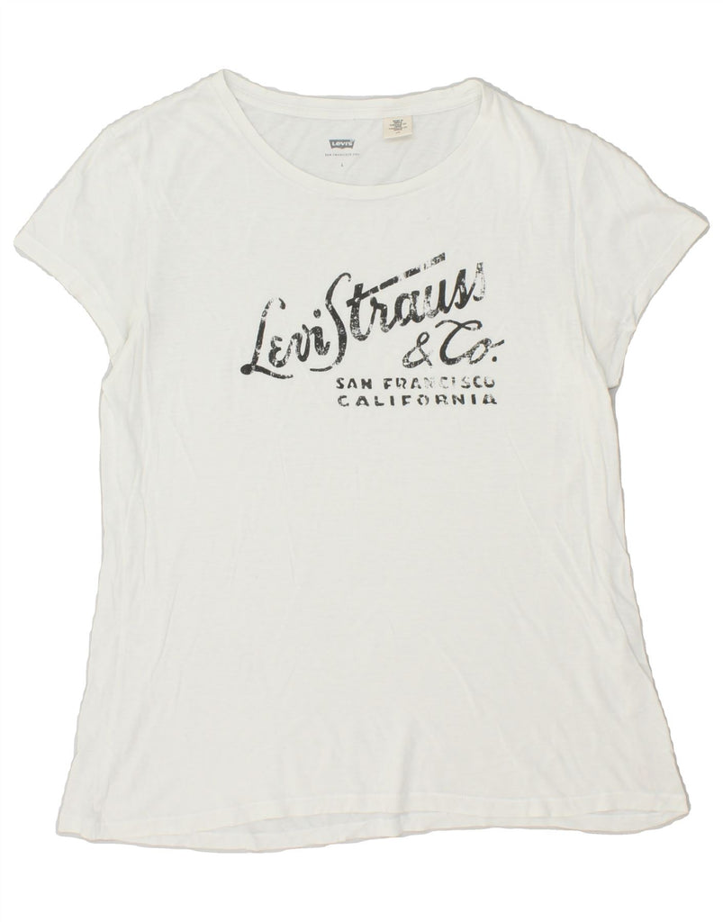 LEVI'S Womens Graphic T-Shirt Top UK 16 Large White Vintage Levi's and Second-Hand Levi's from Messina Hembry 