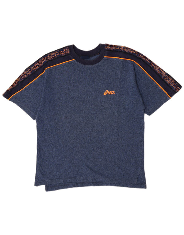 Asics Mens Graphic T-Shirt Top Medium Navy Blue Colourblock Cotton