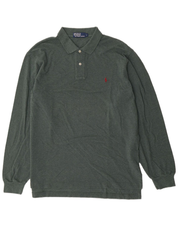 Polo Ralph Lauren Mens Long Sleeve Polo Shirt Large Green Cotton