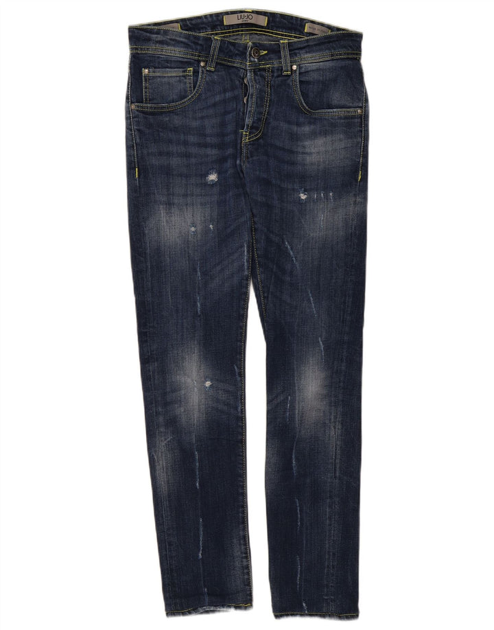 Liu Jo Mens Distressed Slim Jeans W32 L29 Navy Blue