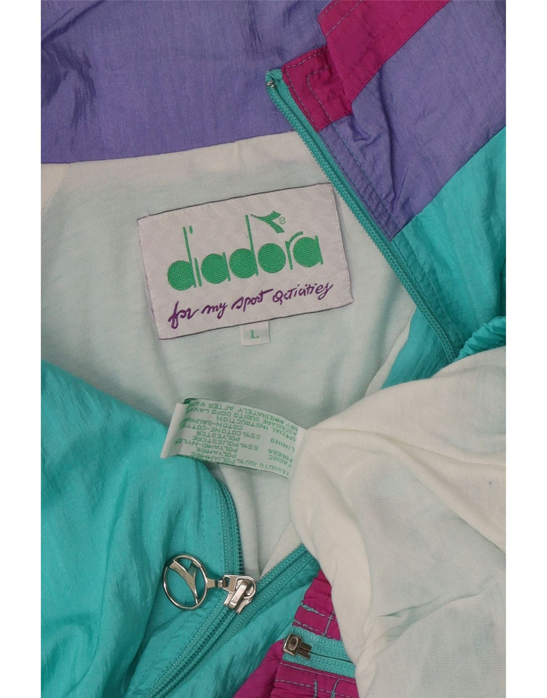 Diadora Womens Tracksuit Top Jacket Large Turquoise Colourblock Polyamide