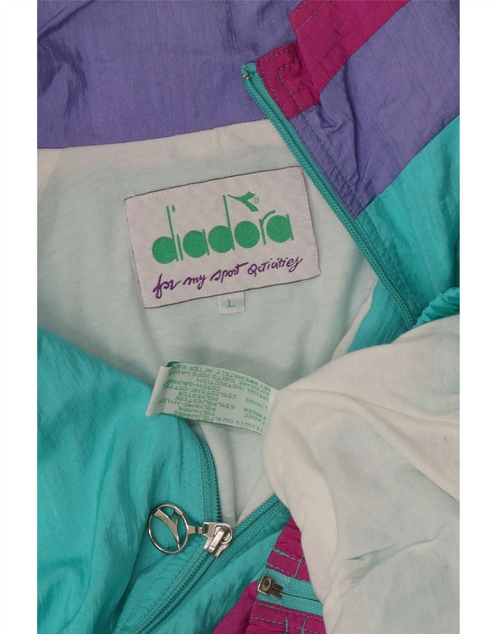 Diadora Womens Tracksuit Top Jacket Large Turquoise Colourblock Polyamide