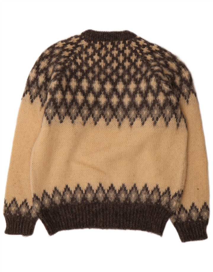 Vintage Mens Crew Neck Jumper Sweater Large Beige Fair Isle