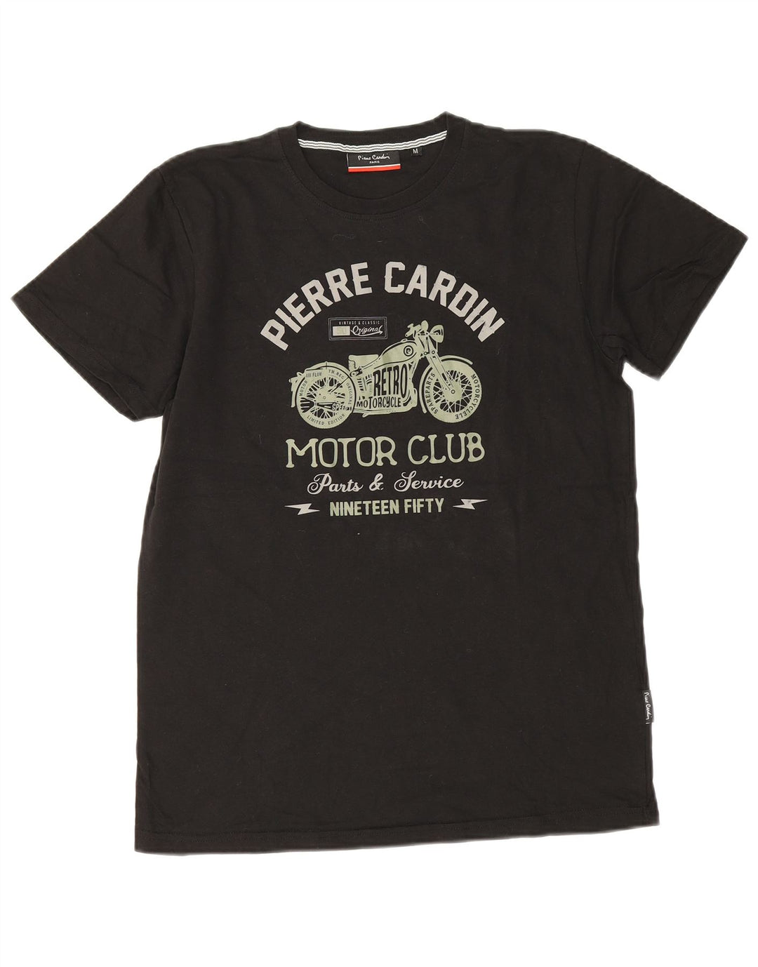 Pierre Cardin Mens Graphic T-Shirt Top Medium Black Cotton