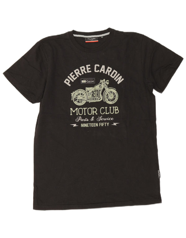 Pierre Cardin Mens Graphic T-Shirt Top Medium Black Cotton