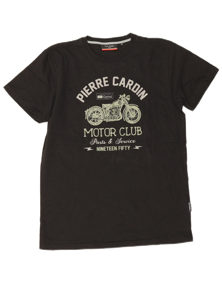 Pierre Cardin Mens Graphic T-Shirt Top Medium Black Cotton