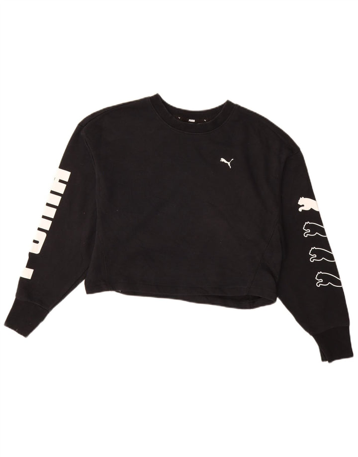 PUMA Womens Oversized Crop Graphic Sweatshirt Jumper UK 10 Small Black