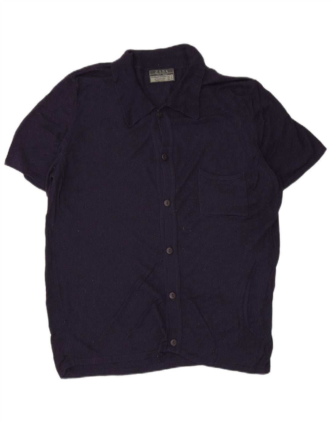 Zara Mens Short Sleeve Shirt XL Navy Blue Rayon