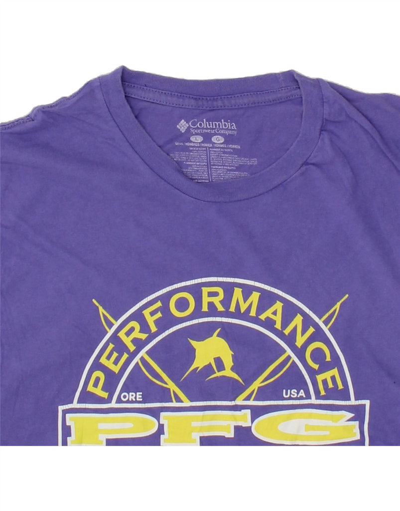 COLUMBIA Mens Graphic T-Shirt Top Large Purple Cotton Vintage Columbia and Second-Hand Columbia from Messina Hembry 