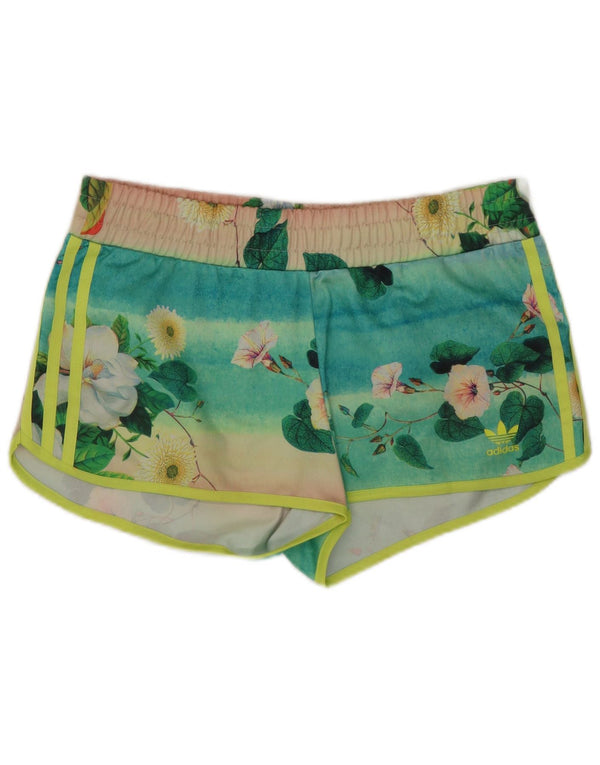 Adidas Womens Graphic Sport Shorts UK 12 Medium  Green Floral Polyester