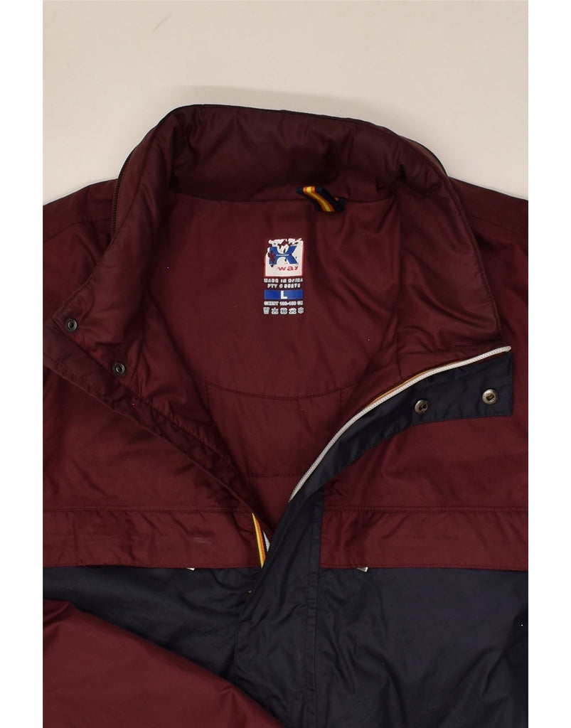 K-WAY Mens Windbreaker Jacket UK 40 Large Burgundy Colourblock Polyester | Vintage K-Way | Thrift | Second-Hand K-Way | Used Clothing | Messina Hembry 