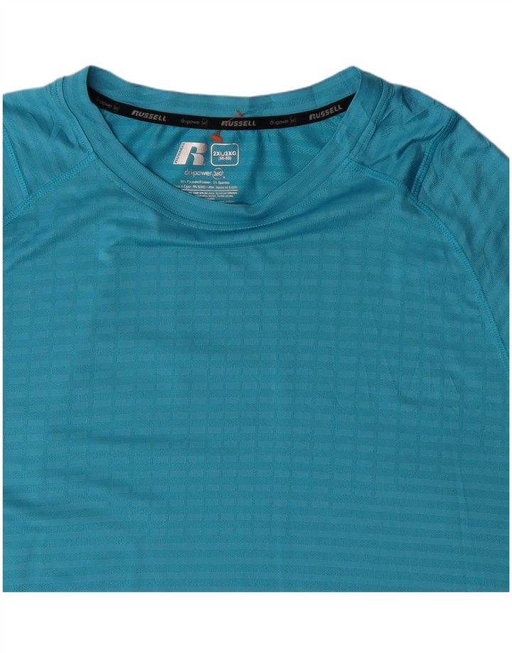 RUSSELL ATHLETIC Mens T-Shirt Top 2XL Blue Striped Polyester