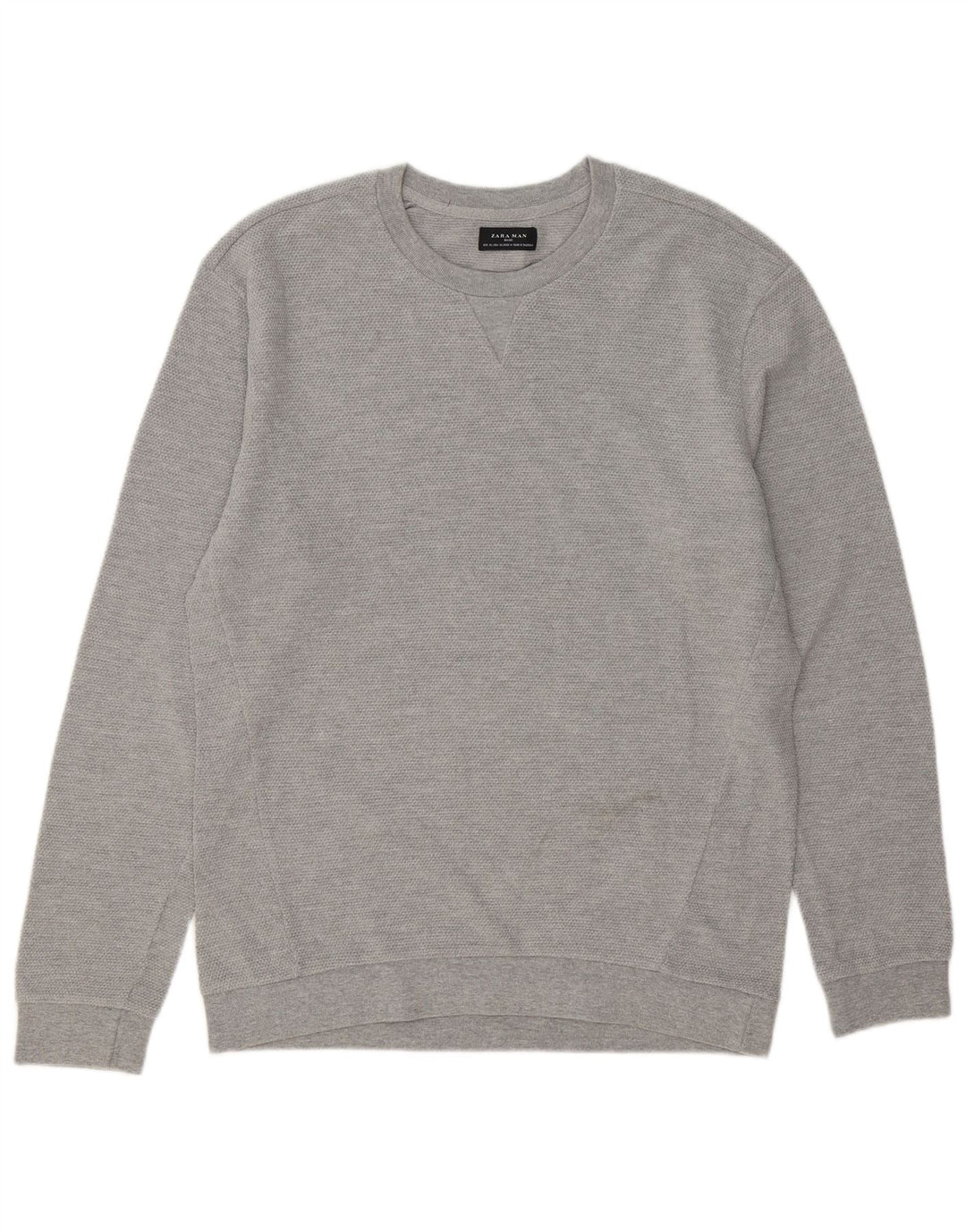Zara Mens Crew Neck Jumper Sweater XL Grey Cotton