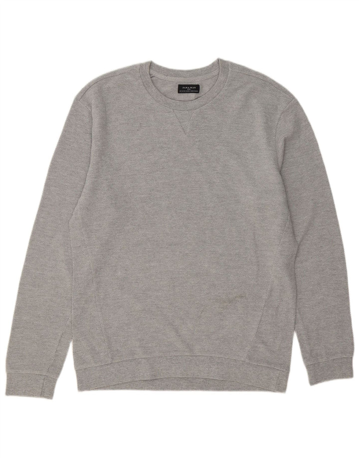 Zara Mens Crew Neck Jumper Sweater XL Grey Cotton