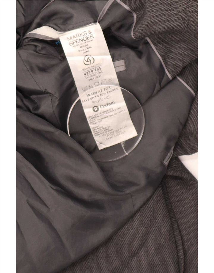 Marks & Spencer Mens Long 2 Button Blazer Jacket UK 36 Small Grey Wool