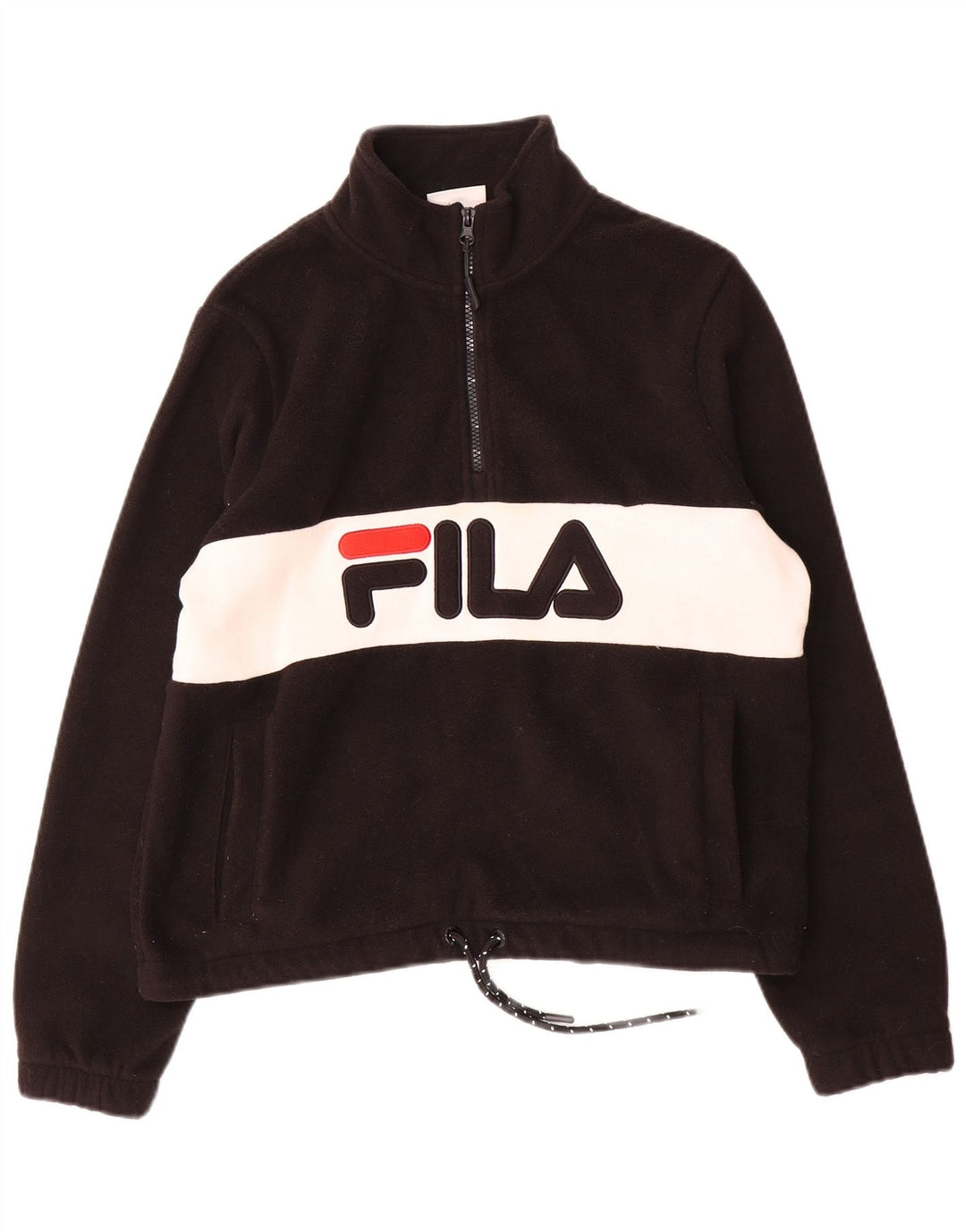 Fila Womens Oversized Graphic Fleece Jumper UK 8 Small Black Colourblock
