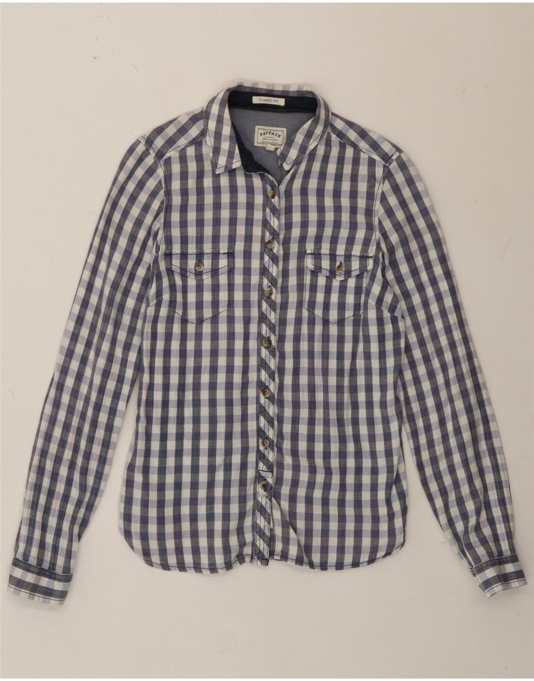 Fat Face Womens Classic Fit Shirt UK 12 Medium Blue Gingham Cotton