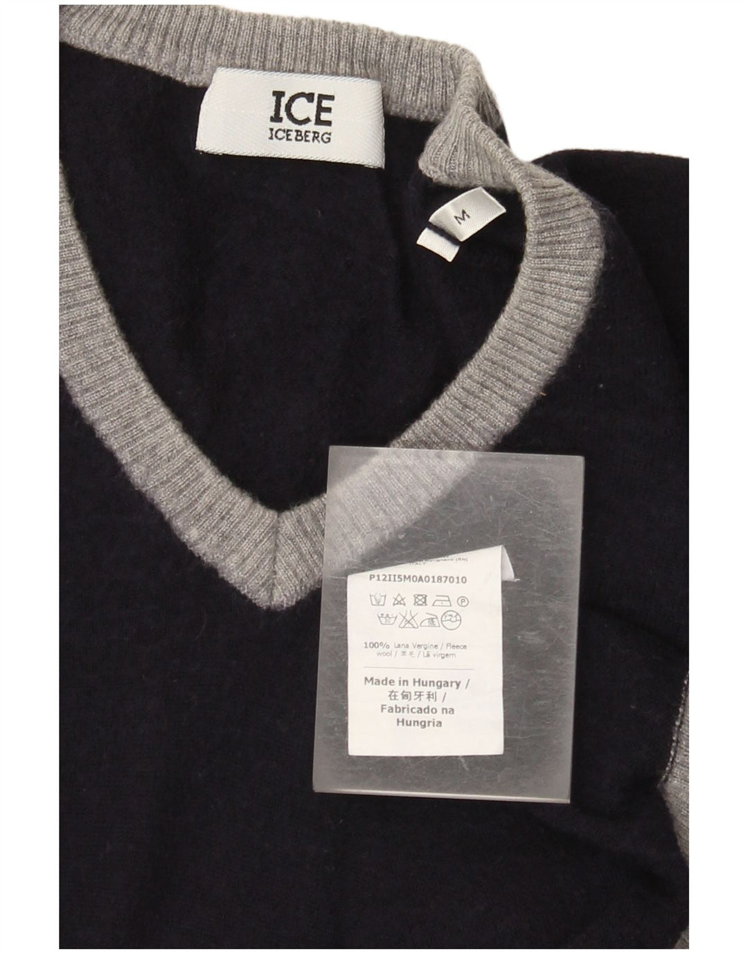 Iceberg Womens V-Neck Jumper Sweater UK 12 Medium Navy Blue Colourblock