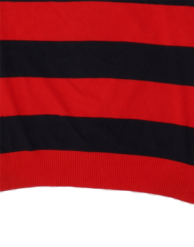 TOMMY HILFIGER Mens V-Neck Jumper Sweater Large Red Striped Cotton | Vintage Tommy Hilfiger | Thrift | Second-Hand Tommy Hilfiger | Used Clothing | Messina Hembry 