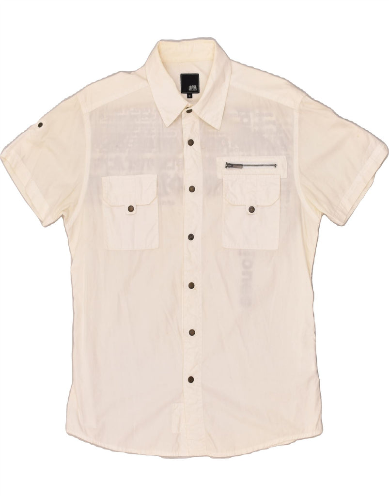 JACK & JONES Mens Graphic Short Sleeve Shirt Medium Off White Cotton | Vintage Jack & Jones | Thrift | Second-Hand Jack & Jones | Used Clothing | Messina Hembry 